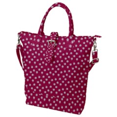 Magenta Rose White Floral Print Buckle Top Tote Bag