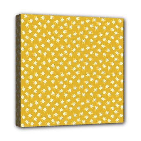 Saffron Yellow White Floral Pattern Mini Canvas 8  X 8  (stretched) by SpinnyChairDesigns