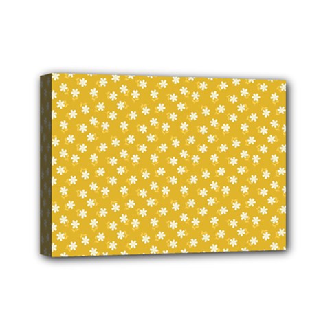 Saffron Yellow White Floral Pattern Mini Canvas 7  X 5  (stretched) by SpinnyChairDesigns