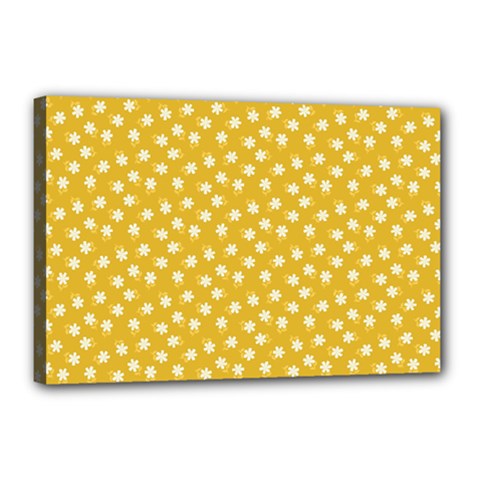 Saffron Yellow White Floral Pattern Canvas 18  X 12  (stretched) by SpinnyChairDesigns