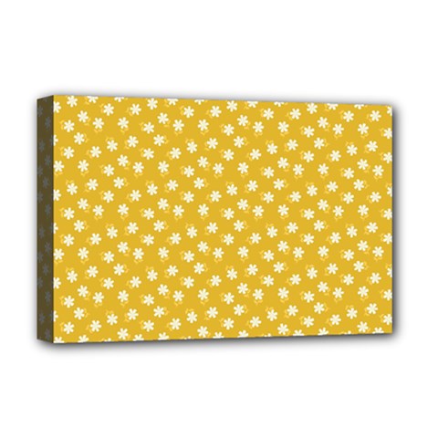 Saffron Yellow White Floral Pattern Deluxe Canvas 18  X 12  (stretched) by SpinnyChairDesigns
