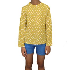 Saffron Yellow White Floral Pattern Kids  Long Sleeve Swimwear by SpinnyChairDesigns