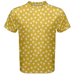 Saffron Yellow White Floral Pattern Men s Cotton Tee by SpinnyChairDesigns