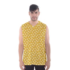 Saffron Yellow White Floral Pattern Men s Basketball Tank Top by SpinnyChairDesigns