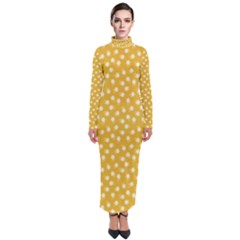 Saffron Yellow White Floral Pattern Turtleneck Maxi Dress by SpinnyChairDesigns