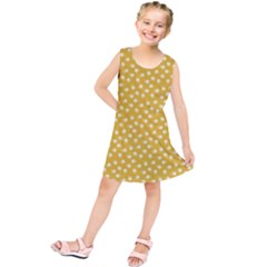 Saffron Yellow White Floral Pattern Kids  Tunic Dress by SpinnyChairDesigns