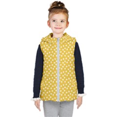 Saffron Yellow White Floral Pattern Kids  Hooded Puffer Vest by SpinnyChairDesigns