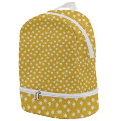 Saffron Yellow White Floral Pattern Zip Bottom Backpack by SpinnyChairDesigns