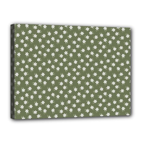 Sage Green White Floral Print Canvas 16  X 12  (stretched)