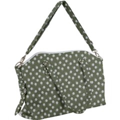 Sage Green White Floral Print Canvas Crossbody Bag by SpinnyChairDesigns