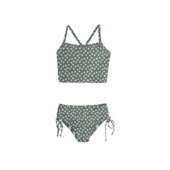 Sage Green White Floral Print Girls  Tankini Swimsuit by SpinnyChairDesigns