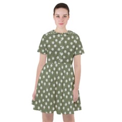 Sage Green White Floral Print Sailor Dress by SpinnyChairDesigns