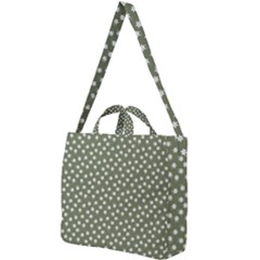 Sage Green White Floral Print Square Shoulder Tote Bag by SpinnyChairDesigns