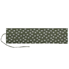 Sage Green White Floral Print Roll Up Canvas Pencil Holder (l) by SpinnyChairDesigns