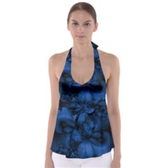 Dark Blue Abstract Pattern Babydoll Tankini Top by SpinnyChairDesigns