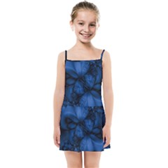 Dark Blue Abstract Pattern Kids  Summer Sun Dress by SpinnyChairDesigns