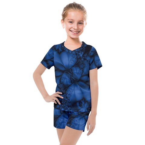 Dark Blue Abstract Pattern Kids  Mesh Tee And Shorts Set by SpinnyChairDesigns