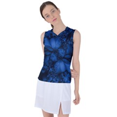 Dark Blue Abstract Pattern Women s Sleeveless Sports Top by SpinnyChairDesigns