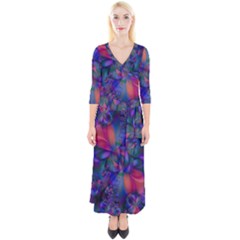 Abstract Floral Art Print Quarter Sleeve Wrap Maxi Dress