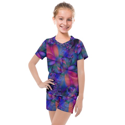 Abstract Floral Art Print Kids  Mesh Tee And Shorts Set by SpinnyChairDesigns