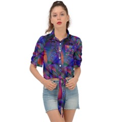 Abstract Floral Art Print Tie Front Shirt 