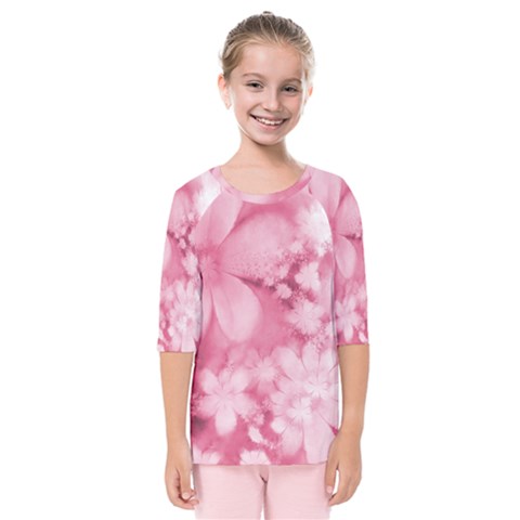 Blush Pink Watercolor Flowers Kids  Quarter Sleeve Raglan Tee by SpinnyChairDesigns