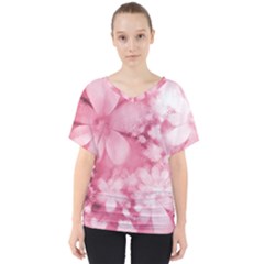 Blush Pink Watercolor Flowers V-Neck Dolman Drape Top