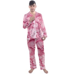 Blush Pink Watercolor Flowers Men s Long Sleeve Satin Pyjamas Set by SpinnyChairDesigns