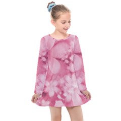 Blush Pink Watercolor Flowers Kids  Long Sleeve Dress by SpinnyChairDesigns