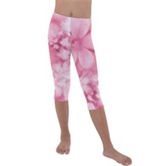 Blush Pink Watercolor Flowers Kids  Lightweight Velour Capri Leggings  by SpinnyChairDesigns