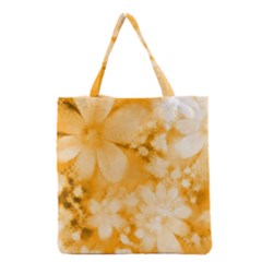 Saffron Yellow Watercolor Floral Print Grocery Tote Bag by SpinnyChairDesigns