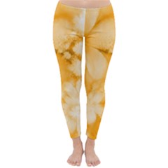 Saffron Yellow Watercolor Floral Print Classic Winter Leggings by SpinnyChairDesigns