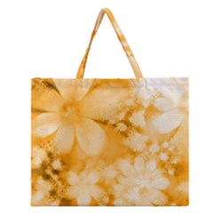 Saffron Yellow Watercolor Floral Print Zipper Large Tote Bag by SpinnyChairDesigns