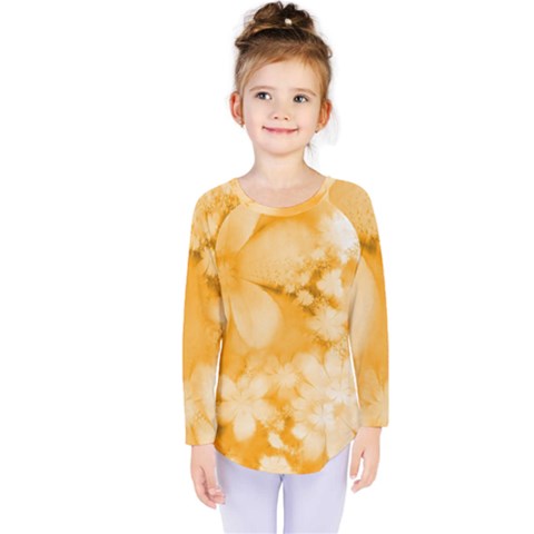 Saffron Yellow Watercolor Floral Print Kids  Long Sleeve Tee by SpinnyChairDesigns