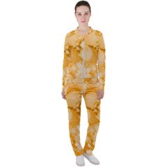 Saffron Yellow Watercolor Floral Print Casual Jacket And Pants Set by SpinnyChairDesigns