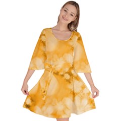 Saffron Yellow Watercolor Floral Print Velour Kimono Dress by SpinnyChairDesigns