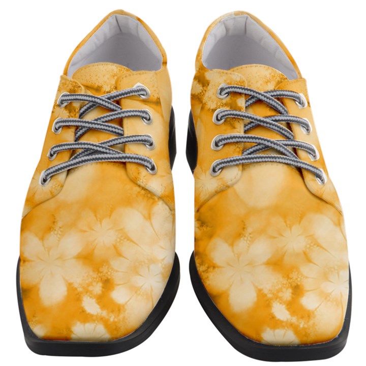 Saffron Yellow Watercolor Floral Print Women Heeled Oxford Shoes