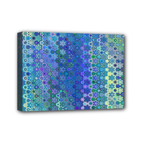 Boho Blue Wildflower Print Mini Canvas 7  X 5  (stretched)