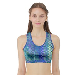 Boho Blue Wildflower Print Sports Bra With Border by SpinnyChairDesigns