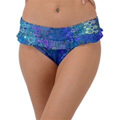 Boho Blue Wildflower Print Frill Bikini Bottom by SpinnyChairDesigns