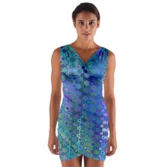 Boho Blue Wildflower Print Wrap Front Bodycon Dress by SpinnyChairDesigns