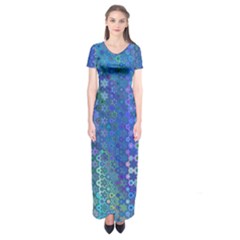 Boho Blue Wildflower Print Short Sleeve Maxi Dress