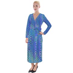 Boho Blue Wildflower Print Velvet Maxi Wrap Dress by SpinnyChairDesigns