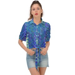 Boho Blue Wildflower Print Tie Front Shirt  by SpinnyChairDesigns