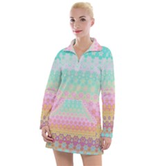 Boho Retro Pastel Floral Pattern Women s Long Sleeve Casual Dress by SpinnyChairDesigns