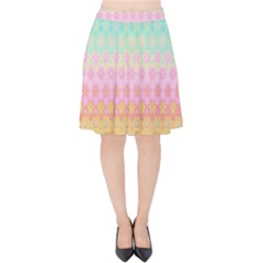 Boho Retro Pastel Floral Pattern Velvet High Waist Skirt by SpinnyChairDesigns