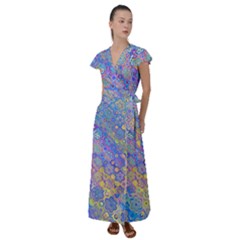 Boho Retro Wildflower Print Flutter Sleeve Maxi Dress by SpinnyChairDesigns