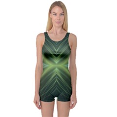 Abstract Green Stripes One Piece Boyleg Swimsuit by SpinnyChairDesigns