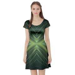 Abstract Green Stripes Short Sleeve Skater Dress by SpinnyChairDesigns