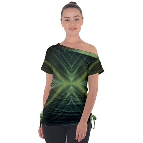 Abstract Green Stripes Tie-up Tee by SpinnyChairDesigns